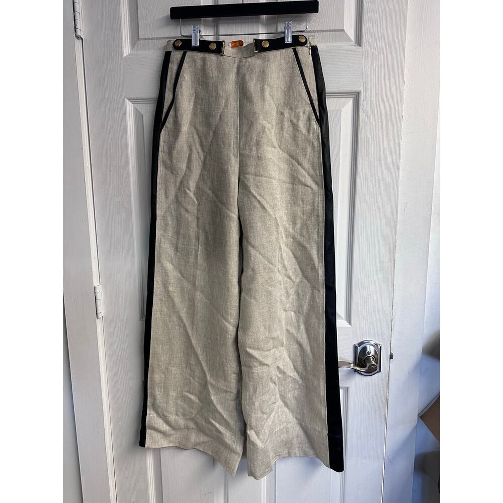 Tory Burch Leather trimmed Linen Trousers
